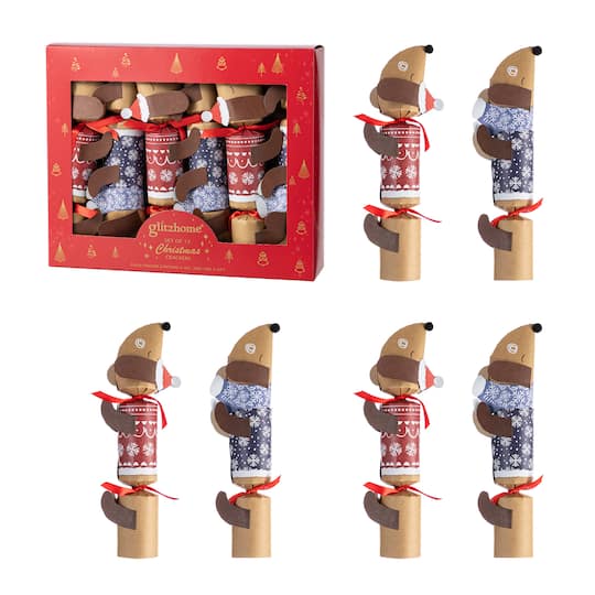 Glitzhome® 12PK 1.5"D x 10"H Dogs Christmas Party Crackers with Gift Contents